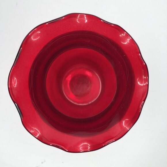 Indiana Glass Co Ruby Red #31000 Crimped 8" Vase Scalloped Edge Wide Mouth - Picture 5 of 13